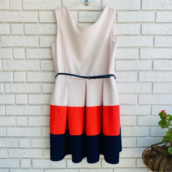 TIANA B | Cream, Coral & Navy Blue Sleeveless Dress 18 - Picture 1 of 6